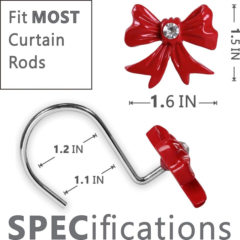Popkozzi Red Christmas Shower Curtain Hooks: Cute Bow Knot Shaped Rustproof Stainless Steel Decorative Shower Rings for Xmas Winter Holiday Bathroom Décor - Chic Bathroom Girls Women Accessories - Image 5